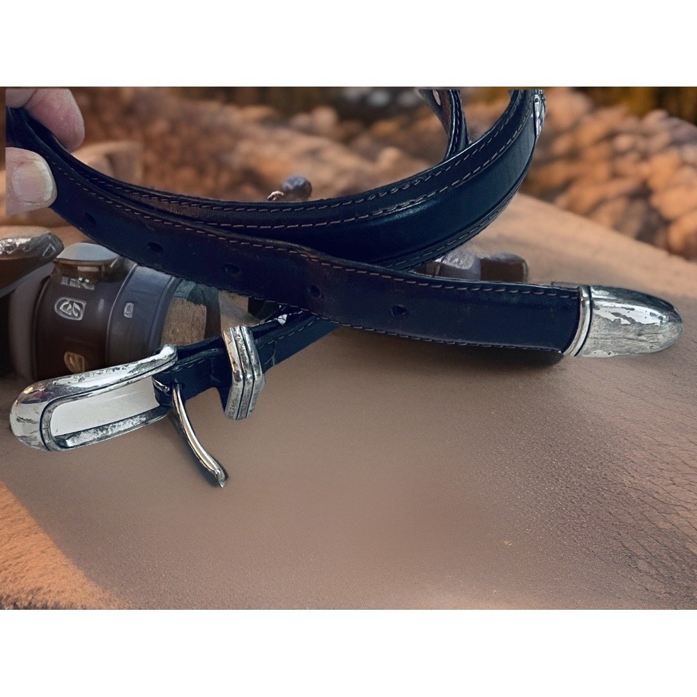 READ Brighton Onyx Belt Mens 40 Black Leather Golf Golfer Plaque Silver Tone Dad